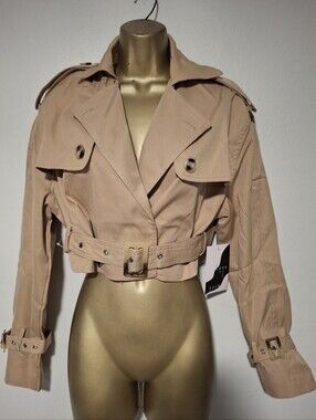 Cropped Beige Trench Coat Jacket - Womens
